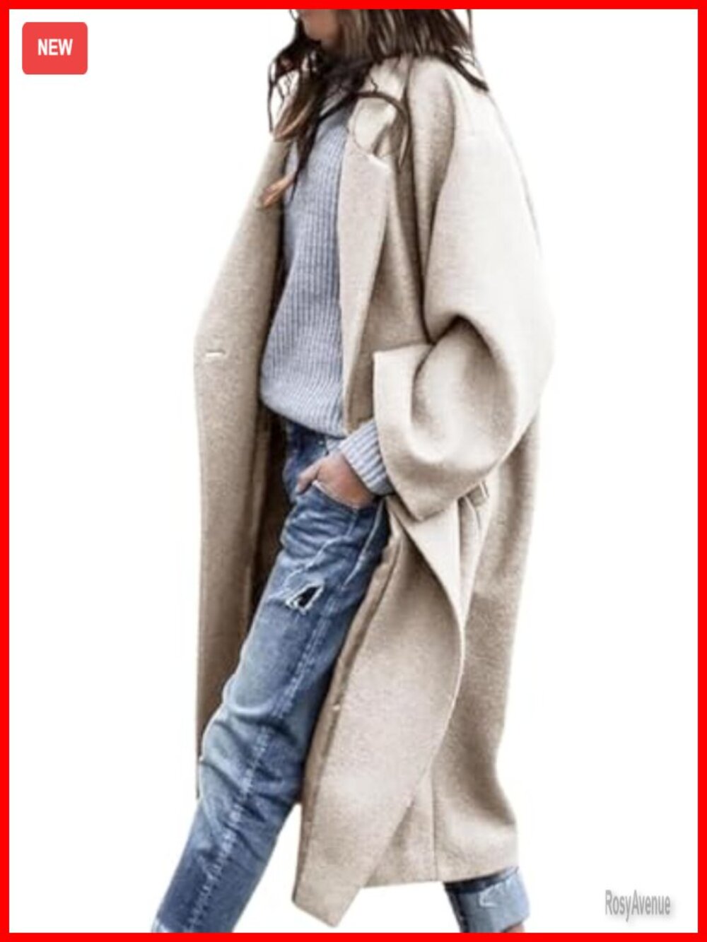 Wool Pea Coat Notch Lapel Single Breasted Mid Long Winter Coat